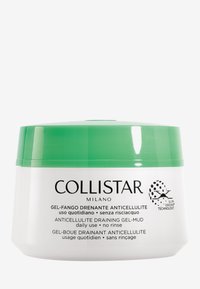 Collistar Anti-Cellulite Drainage-Gel in einem weißen Behälter mit grünem Deckel. Text auf dem Behälter umfasst den Produktnamen und die Anwendungshinweise.