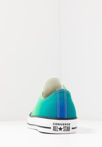 Green gradient canvas sneaker with a white rubber sole, contrasting blue accent at the heel, and classic black and white branding.