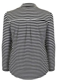 Langärmliges Hemd mit schwarz-weißen Streifen, einem klassischen Kragen und geknöpftem Rücken. Weiche Textur mit abgerundetem Saum.