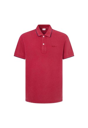 Czerwona koszulka polo wykonana z bawełny, z dwoma guzikami, krótkimi rękawami oraz kontrastowymi akcentami na kołnierzu i rękawach. Wyszywane logo na piersi.