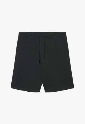 Schwarze Freizeitshorts mit elastischem Bund, Kordelzug und Seitentaschen, entworfen für bequemen Alltagstragekomfort.