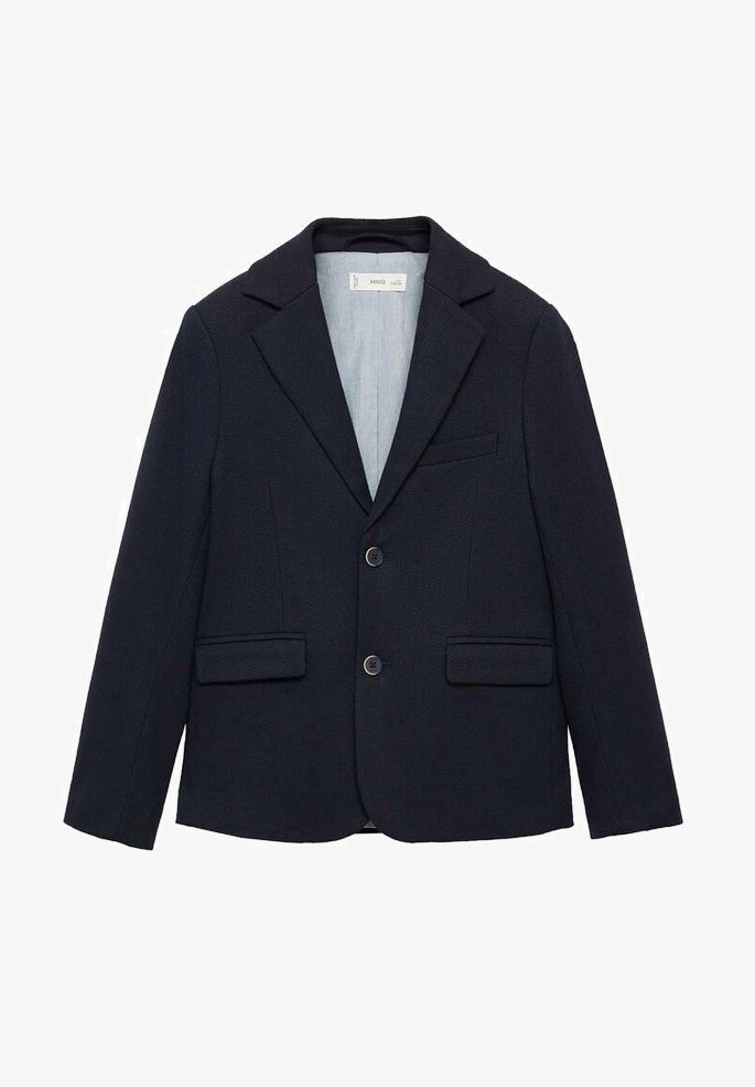 Námornícky blejzer má textúrovanú tkaninu, klopy so zárezom, dve predné vrecká a zapínanie na dva gombíky. Interiér má svetlomodrú podšívku.