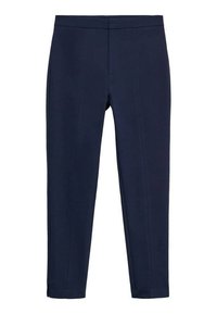 Námořnické kalhoty s úzkým střihem, s prošitými švy na přední straně, vyrobené z hladké látky, navržené pro elegantní vzhled.