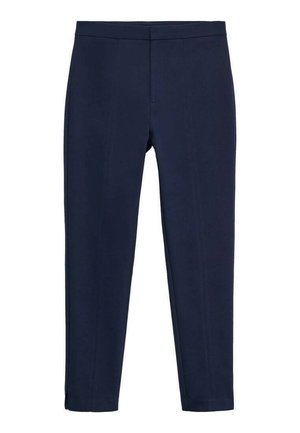 Marineblauwe broek met een slim fit, met gestikte naden aan de voorkant, gemaakt van een gladde stof, ontworpen voor een slimme uitstraling.