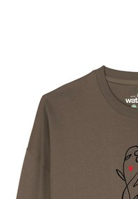 Bruine katoenen sweatshirt met een ronde hals, een relaxte pasvorm en een grafiek van een cartoonwalvis met een rood hartdetail.