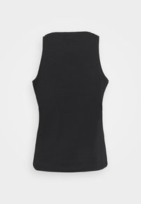 Svart ärmlös topp med rundad halsringning, slim fit och mjukt material, med färdiga fållar och utan synlig branding eller mönster.