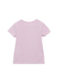 Korte mouw, roze t-shirt gemaakt van katoen. Heeft een ronde hals en een eenvoudig, strak ontwerp zonder zichtbare graphics of versieringen.