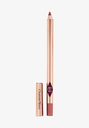 Eyeliner Charlotte Tilbury in una confezione metallica color oro rosa, con una punta di matita rosa tenue e un cappuccio sicuro con logo.