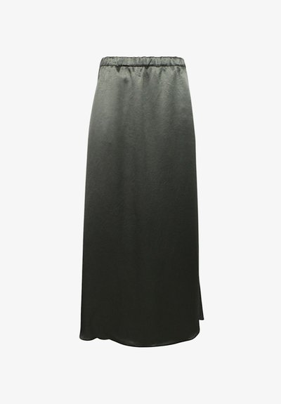 Lunga gonna nera realizzata in tessuto leggero. Presenta una vita elasticizzata e una fessura laterale per facilitare i movimenti. Tessuto morbido.