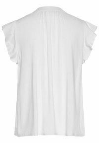 Witte blouse met korte gerimpelde mouwen, een geplooide achterbies en een losse pasvorm, gemaakt van lichtgewicht stof. Geen zichtbare patronen of accenten.