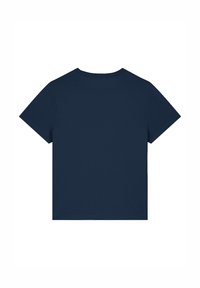 T-shirt noir marine à manches courtes avec un col rond. Fabriqué en coton doux, il présente une texture lisse et une coupe droite et décontractée.