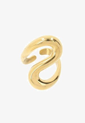 Anillo abierto de oro liso y brillante con un diseño moderno en forma de S curvada y bordes redondeados.