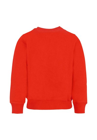 Felpa rossa a maniche lunghe con collo rotondo. Tessuto morbido, polsini e bordo a coste. Design semplice senza motivi o grafiche.