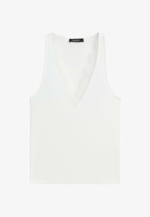 Massimo Dutti, V-NECK LACE TRIM CAMISOLE TOP - Top - beige