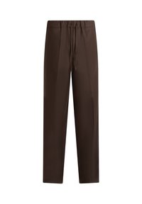 Pantaloni marroni a gamba dritta con vita elastica e coulisse regolabile. Tessuto liscio con vestibilità comoda e senza tasche.