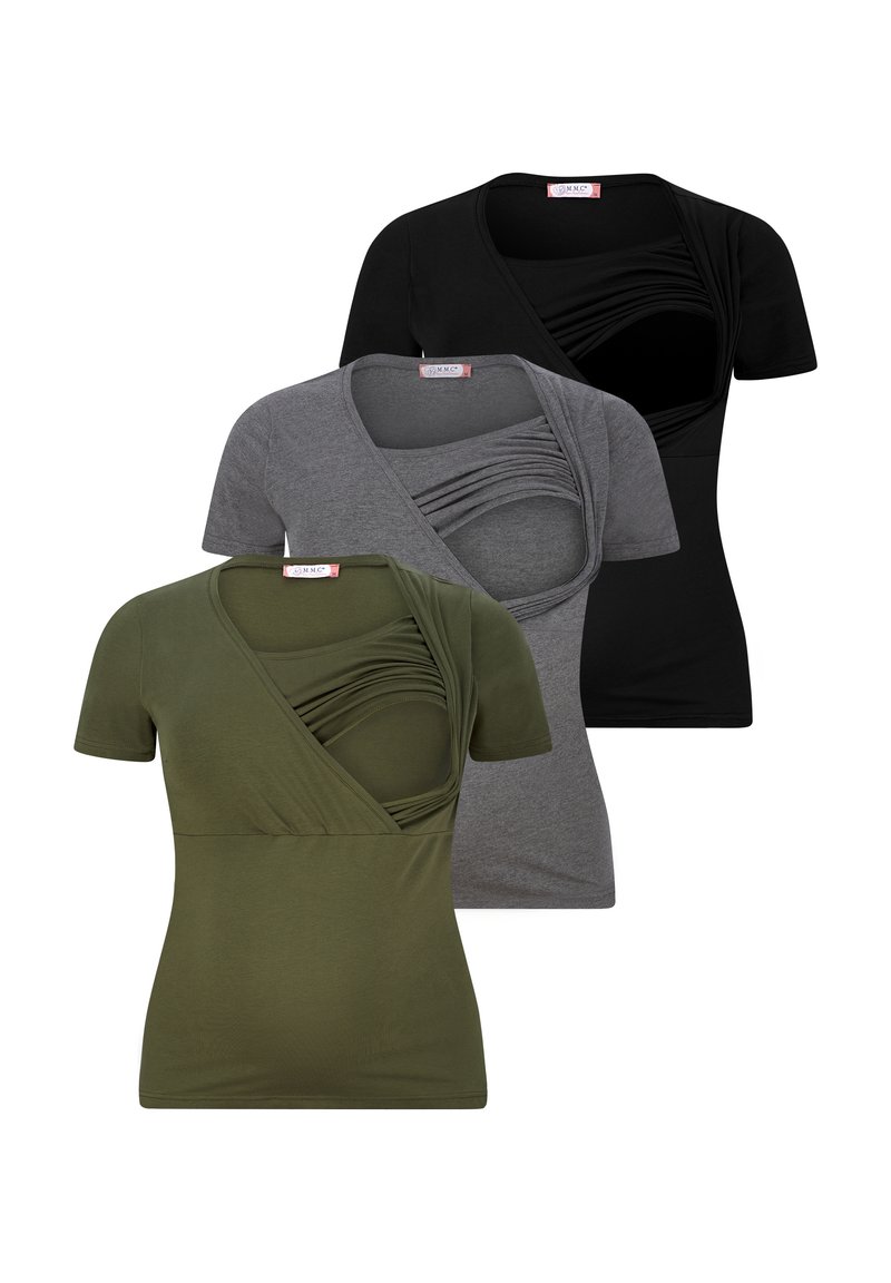M.M.C. STILL 3ER SET UMSTANDSMODE - T-shirt basic - schwarz dunkelgrau khaki