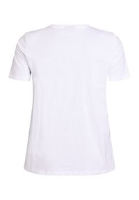 Biela bavlnená tričko s krátkymi rukávmi, okrúhlym výstrihom a voľným strihom. Jednoduchý dizajn bez viditeľných vzorov alebo akcentov.