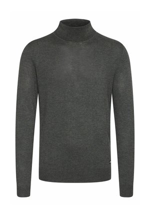 Tmavošed�ý rolák vyrobený z mäkkej pleteniny. Má dlhé rukávy, vysoký golier a rebrované manžety a lem. Jednoduchý dizajn.