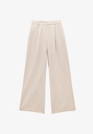 Beige levele leggar bukser laget av teksturert stoff, med frontfolder og rett snitt, med klassisk midjebånd og lommer.