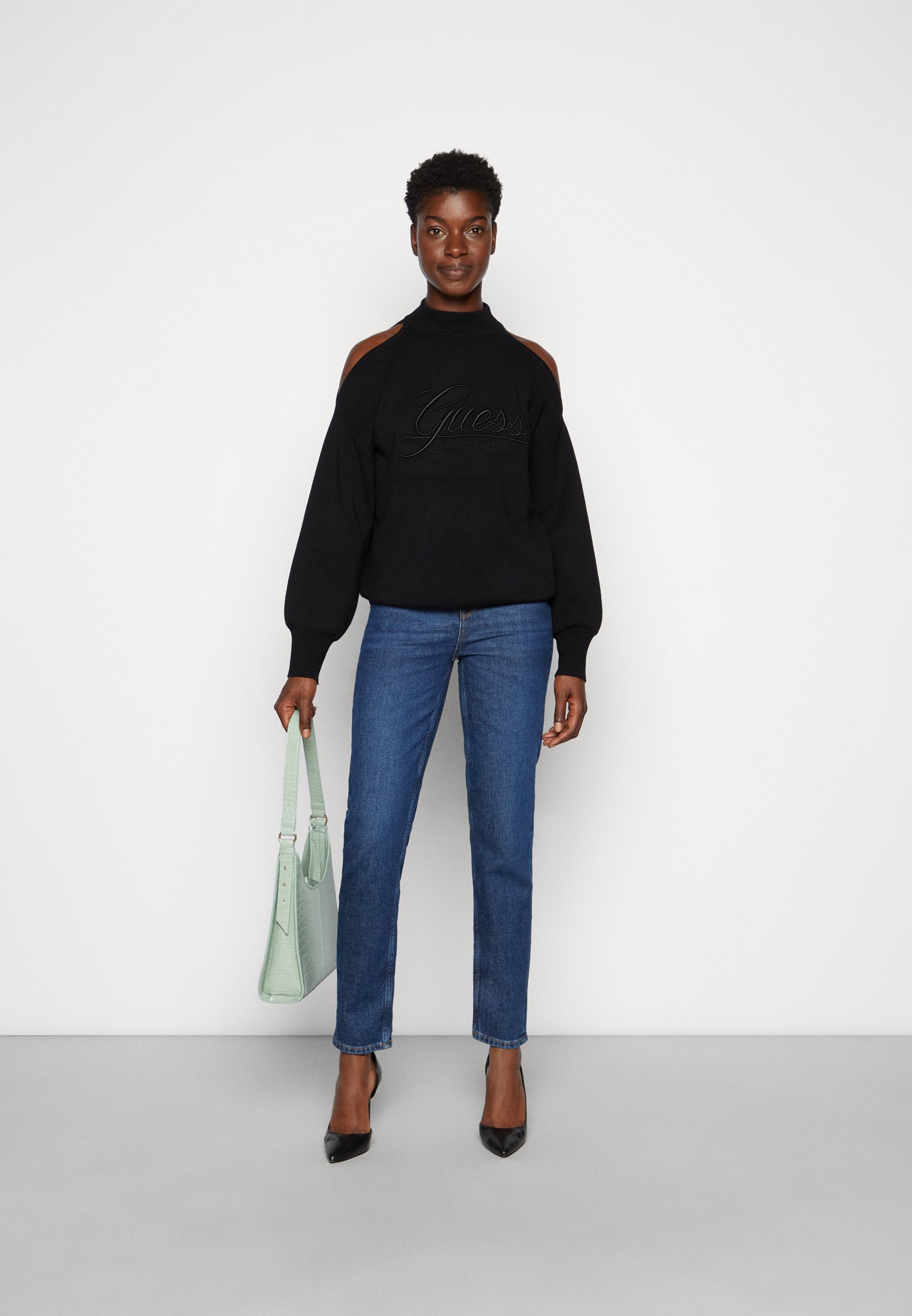 Guess Sarah Cut Out Logo Sweater - Black - Size L - Women