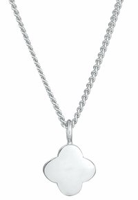 Silver necklace featuring a twisted chain and a clover-shaped pendant with a polished finish. The pendant is smooth and unadorned.