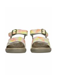 Sandály na popruhy v pastelových barvách s texturovaným povrchem, nastavitelnými přezkami a plochou podrážkou. Obsahují polstrovanou stélku pro pohodlí.