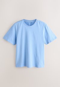 T-shirt en coton bleu clair à manches courtes avec col rond, présenté à plat sur un fond neutre.