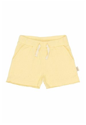 Lichtgele katoenen shorts met een gestructureerde stof, voorzien van een elastische tailleband, een trekkoord, zijzakken en een scalloped zoom.