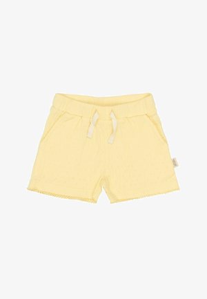 Lichtgele katoenen shorts met een gestructureerde stof, voorzien van een elastische tailleband, een trekkoord, zijzakken en een scalloped zoom.