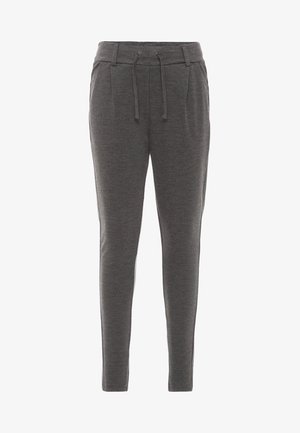 Pantalon de jogging slim gris foncé avec taille élastique, cordon de serrage, poches latérales et coupe fuselée.