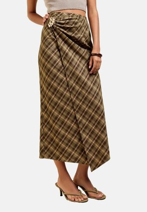 Friends Like These, CHECKED WRAPOVER TRIM DETAIL MIDI SKIRT - A-line skirt - green