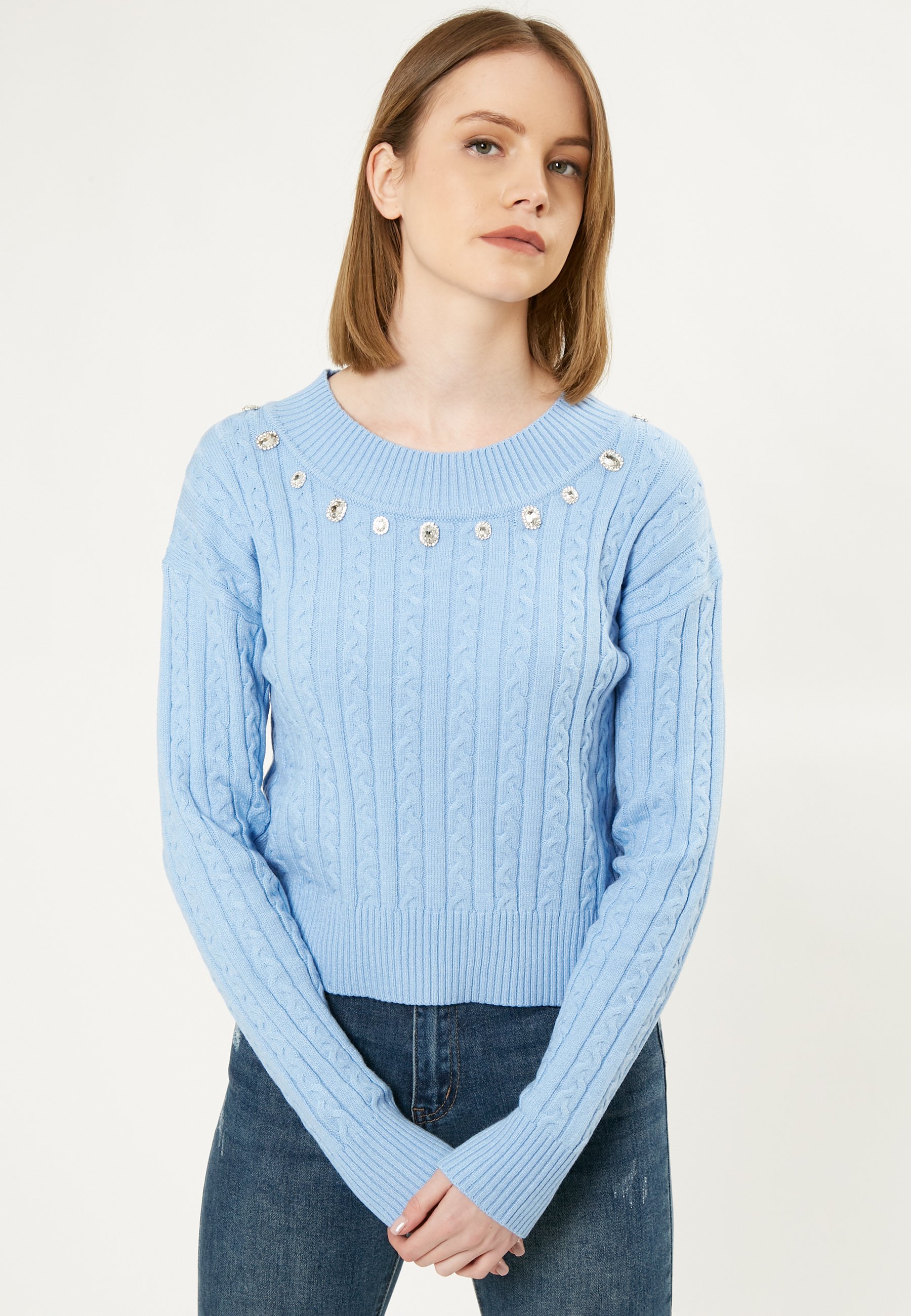 INFLUENCER CABLED EMBELLISHED - Trui - sky/lichtblauw - Zalando.nl