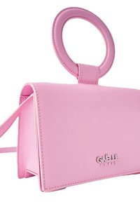 Borsa a tracolla rosa con un design strutturato, una maniglia superiore rotonda, texture liscia e dettagli del logo sulla parte anteriore. Include una tracolla.