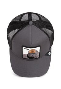 Gray baseball cap with a mesh back, featuring an embroidered patch of a gorilla and the word "BOSS" above it. Adjustable strap at the back.