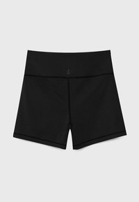 Zwarte sportshorts met een aansluitend ontwerp, een gladde textuur en een brede tailleband. Geen zichtbare patronen of hardware-details.