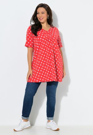 PLEATED TUNIC - T-Shirt print - coral