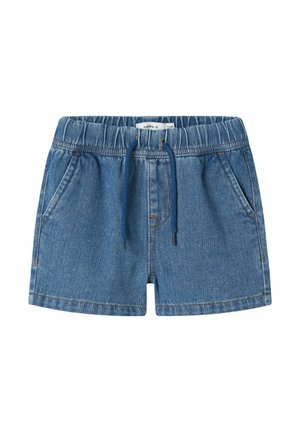 Jeansshorts med elastisk midja och dragsko, med två sidofickor och i en klassisk blå färg med ljusa sömmar.