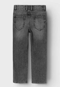 Grijze denim jeans met een rechte snit, vijf zakken en een licht versleten textuur. Beschikt over een tailleband met riemlussen. Geen zichtbare branding.