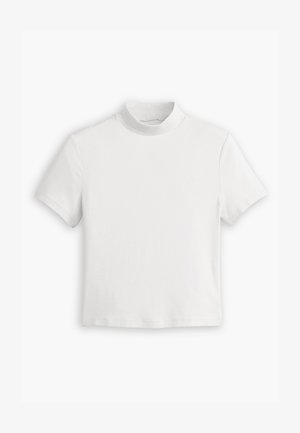 Vit kortärmad t-shirt med hög hals, tillverkad av mjukt, slätt bomullstyg. Har en enkel, ren design och rak nederkant.