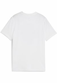 Camiseta blanca de algodón con cuello redondo y mangas cortas. Presenta líneas limpias y una textura suave y lisa. Sin logotipos ni patrones visibles.