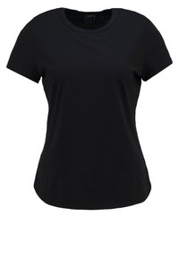 Black short-sleeve t-shirt made of cotton. Features a classic crew neck and a relaxed fit with a smooth, soft texture.