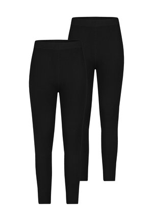 Schwarze, gerippte Leggings mit elastischem Bund und figurbetontem Design, die eine glatte Textur und eine maßgeschneiderte Silhouette zeigen.