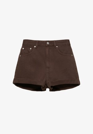 PULL&BEAR, DENIM MOM FIT WITH TURN-UP HEMS - SHORTS - Denimové šortky - brown
