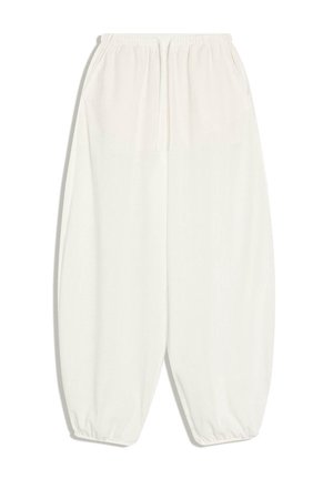 Weiße Sweatpants mit lockerem Schnitt, elastischem Bund und Bündchen, Seitentaschen und einem Kordelzug vorne.