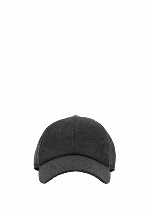 Dark gray baseball cap with curved brim and six-panel design against white background.