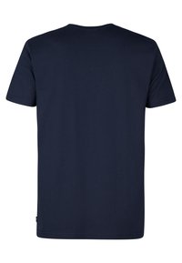 Marineblå kortærmet t-shirt lavet af bomuld, med et enkelt rundhalset design, lige snit og uden grafiske elementer.