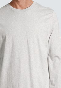 Hellgraues Langarmshirt mit rundem Ausschnitt, aus weicher Baumwolle gefertigt, mit einer schlichten Textur ohne sichtbare Muster oder Designs.