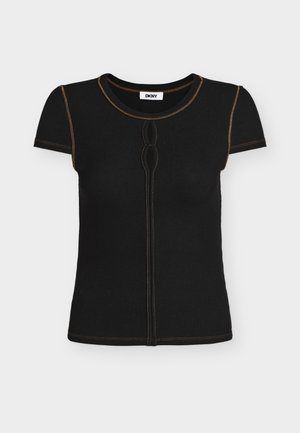 DKNY, CONTRAST STITCH KNIT TOP - Tricou basic - black