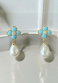 Latelita FLOWER CLOVER PEARL DROP TURQUOISE - Pendientes - white