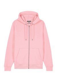 Felpa con zip di colore rosa chiaro, realizzata in morbido tessuto, con una spaziosa tasca a marsupio, cappuccio con cordino e polsini e orlo a coste.